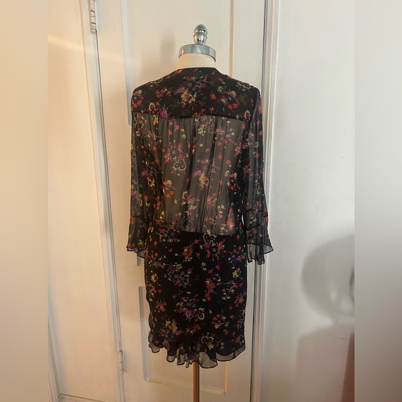 Veronica Beard Silk Black Floral V Neck Dress 14 - Picture 4 of 8